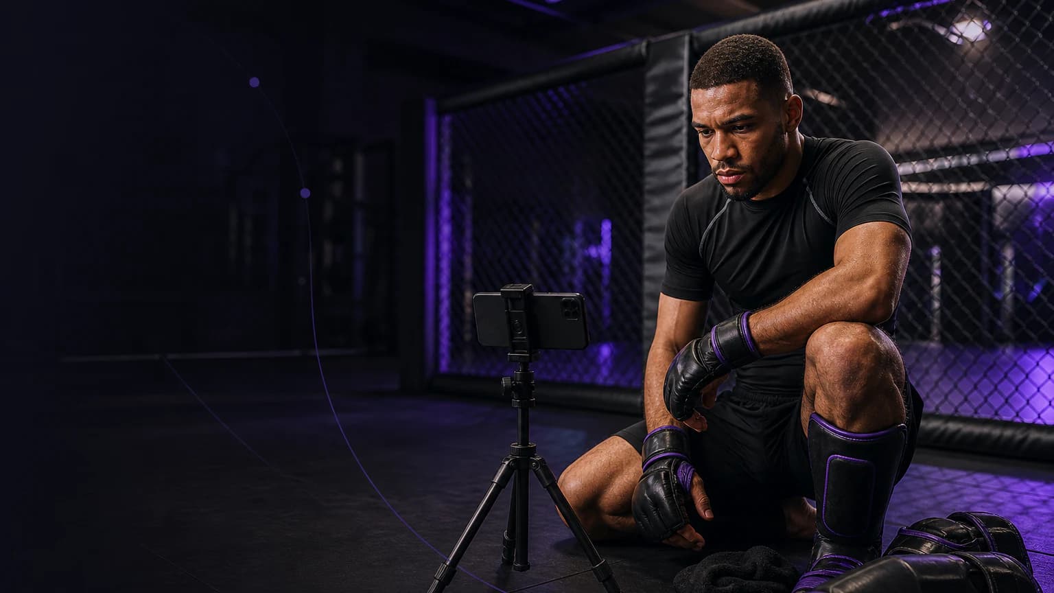 Athlete reviewing a training video on a phone