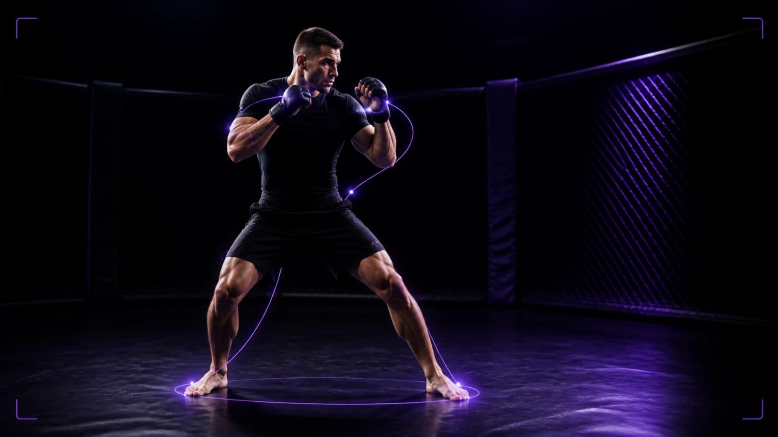 يربط MMA AI القدمين والوركين واليدين بخطوط تحليل بنفسجية